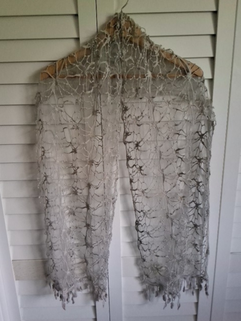 Light Gray/Silver Crochet Fringe Scarf